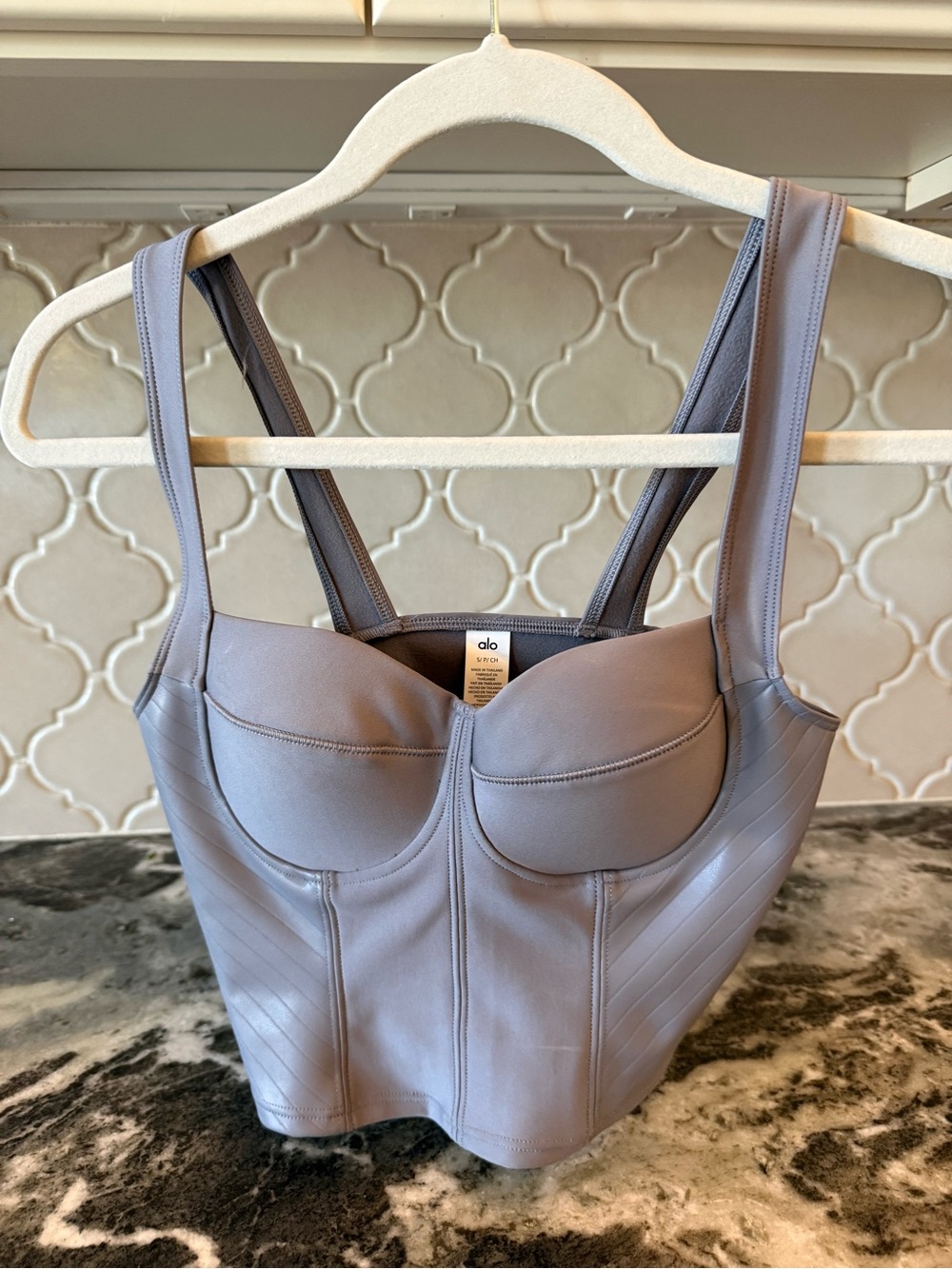 ALO Yoga Airlift Bustier Top in Fog Gray